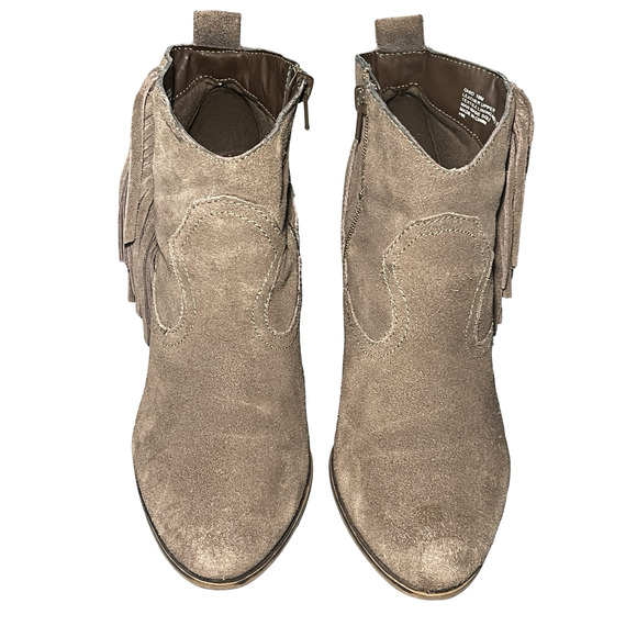 Steve Madden Boots Womens Size 10 Taupe Suede Ohio Fringe Western Ankle Booties - Picture 4 of 8